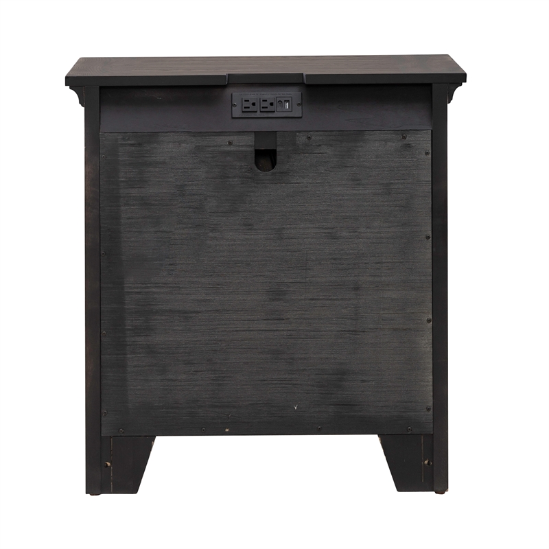 Pemberly Row Nightstand with Charging Station in Brown Wood Finish