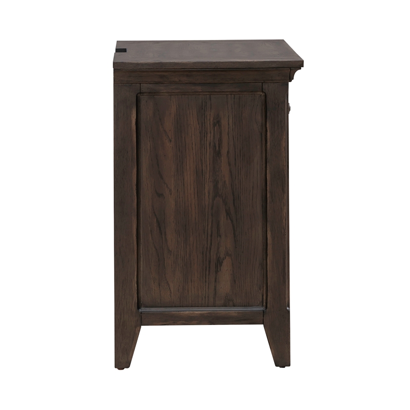 Pemberly Row Nightstand with Charging Station in Brown Wood Finish