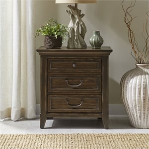 Pemberly Row Nightstand with Charging Station in Brown Wood Finish
