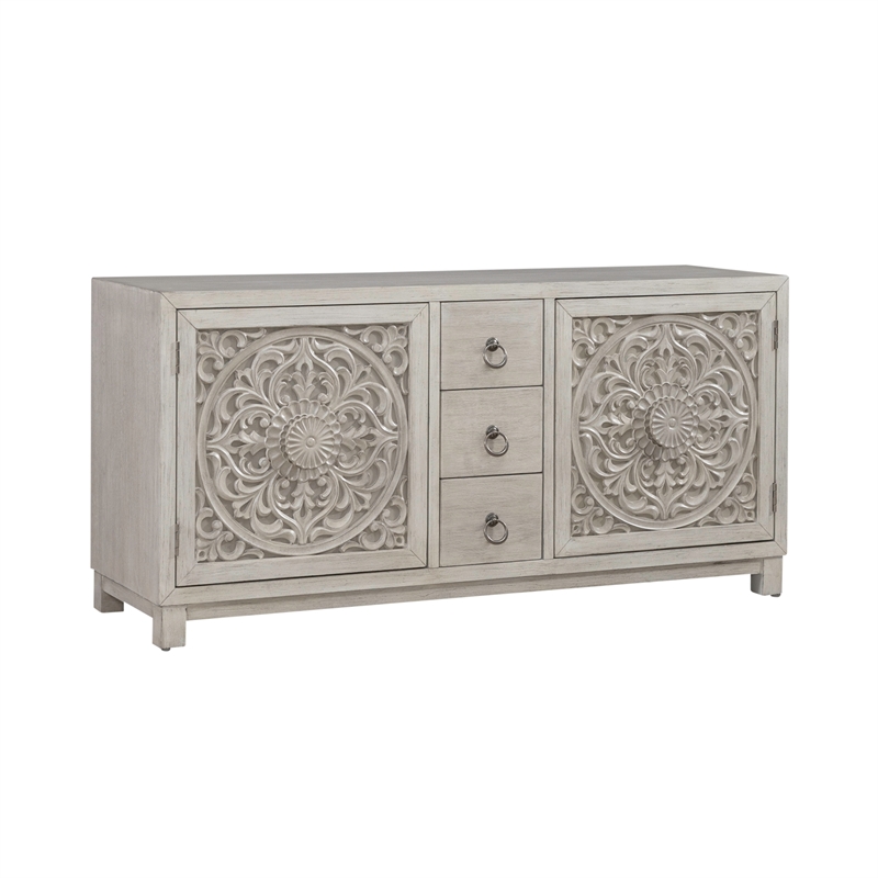 Pemberly Row 2 Door 3 Drawer Accent Cabinet with Floral Pattern in White