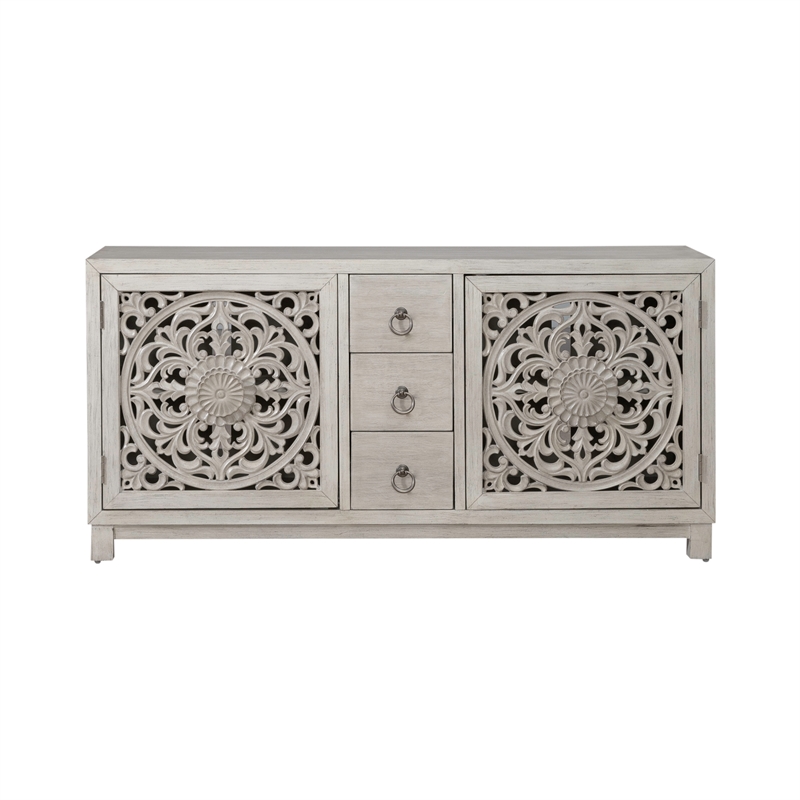 Pemberly Row 2 Door 3 Drawer Accent Cabinet with Floral Pattern in White