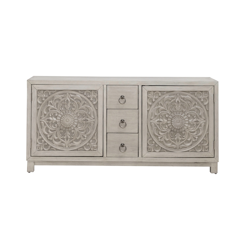 Pemberly Row 2 Door 3 Drawer Accent Cabinet with Floral Pattern in White