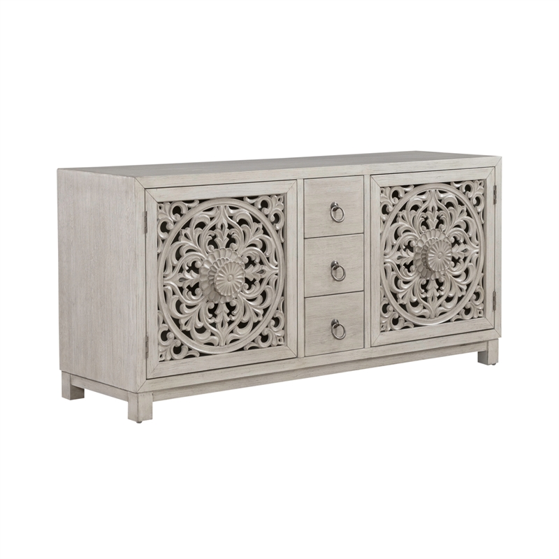 Pemberly Row 2 Door 3 Drawer Accent Cabinet with Floral Pattern in White