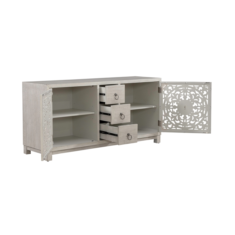 Pemberly Row 2 Door 3 Drawer Accent Cabinet with Floral Pattern in White