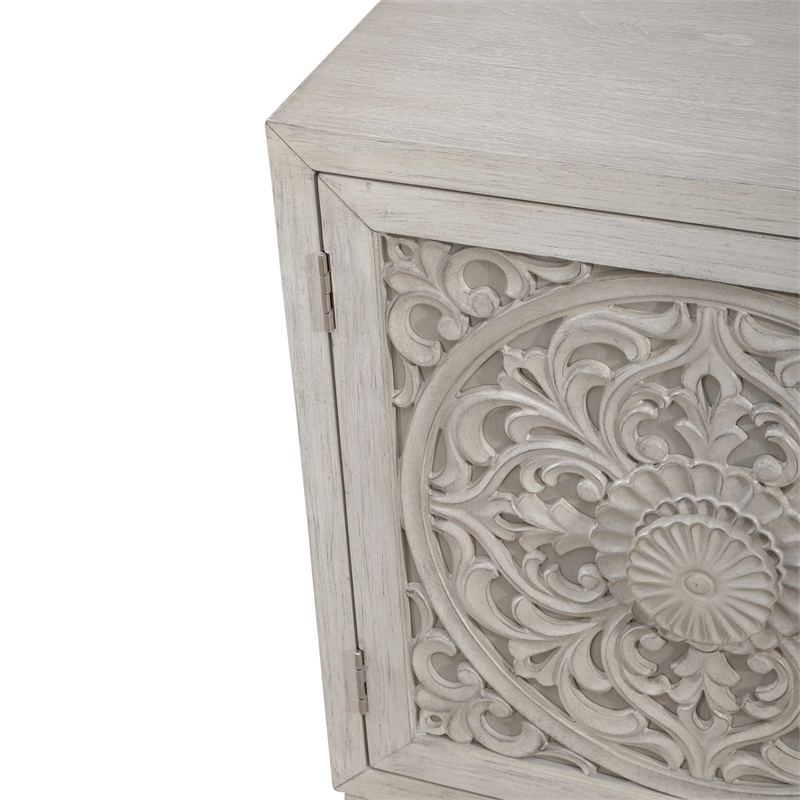 Pemberly Row 2 Door 3 Drawer Accent Cabinet with Floral Pattern in White