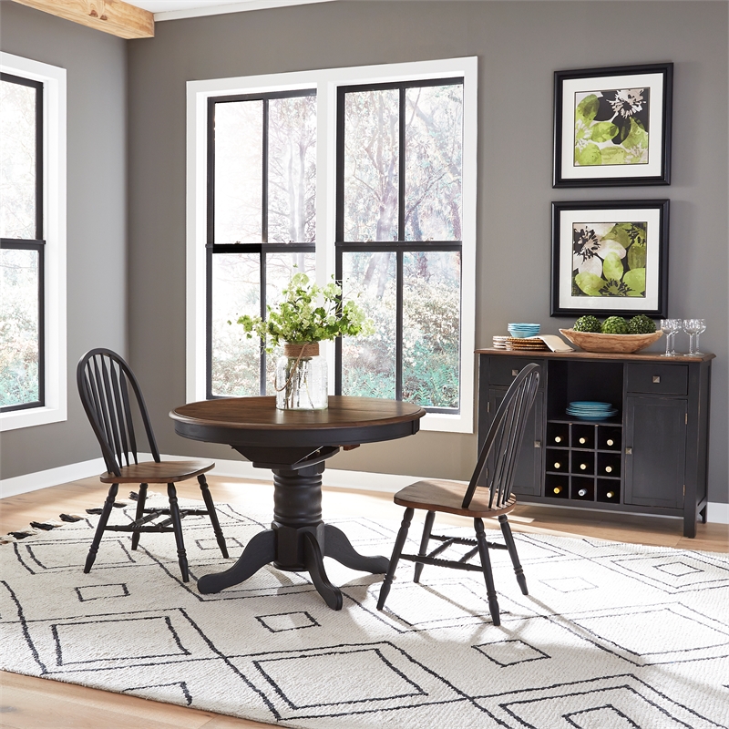 Pemberly Row 3 Piece Wood Pedestal Table Set in Antique Honey/Black