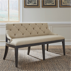 Pemberly Row Upholstered Shelter Dining Bench with Nail Head Trim in Black