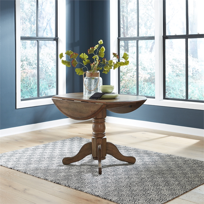 Pemberly Row 5-Piece Dining Set with Drop Leaf Table in Wood and Honey Finish