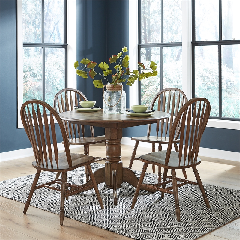 Pemberly Row 5-Piece Dining Set with Drop Leaf Table in Wood and Honey Finish