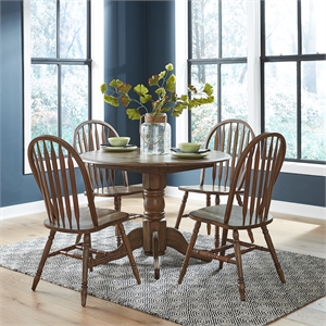 Pemberly Row 5-Piece Dining Set with Drop Leaf Table in Wood and Honey Finish