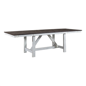 Pemberly Row Farmhouse Trestle Dining Table in Solid Wood White Finish