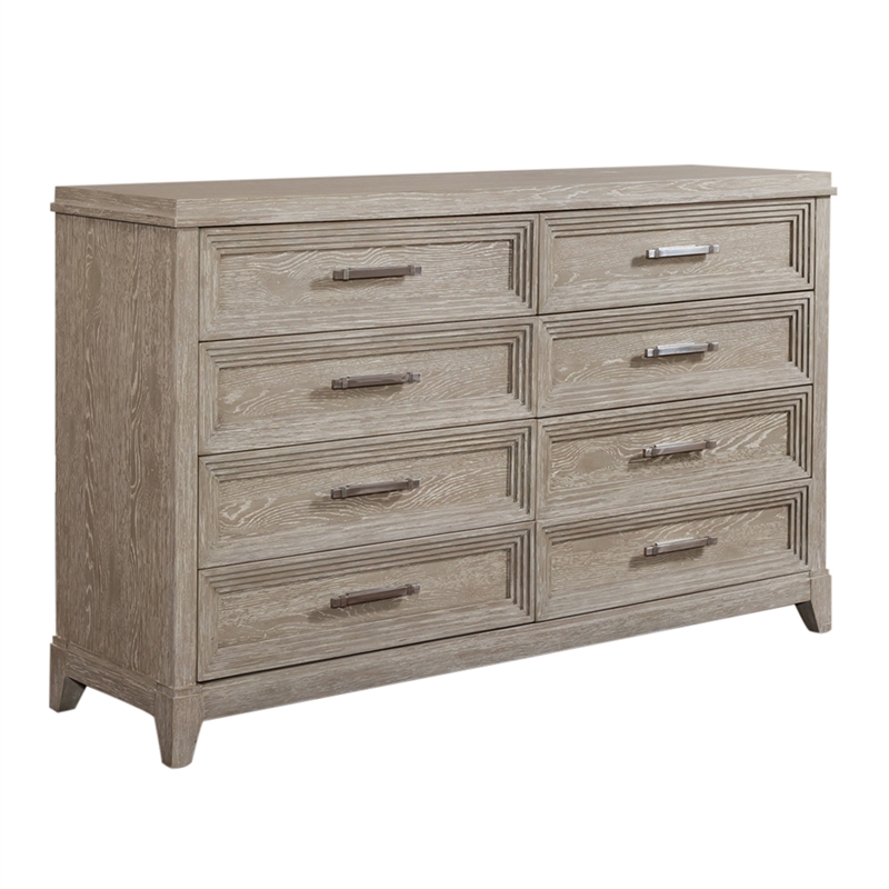 Pemberly Row 8 Drawer Dresser with Dovetail in Washed Taupe Champagne