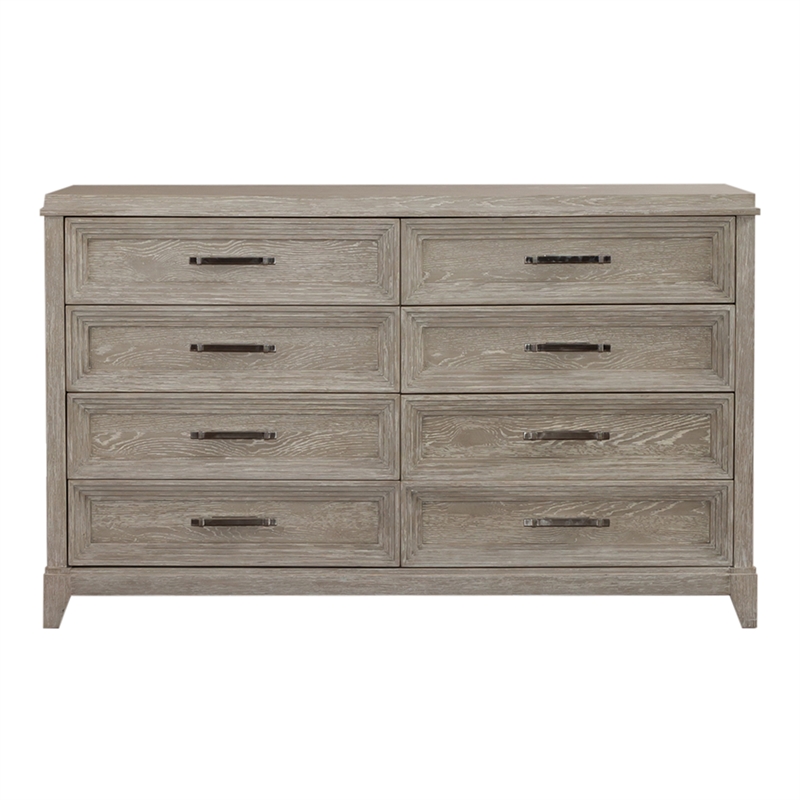Pemberly Row 8 Drawer Dresser with Dovetail in Washed Taupe Champagne