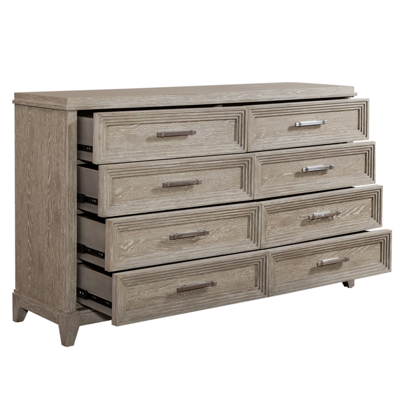 Pemberly Row 8 Drawer Dresser with Dovetail in Washed Taupe Champagne