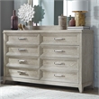 Pemberly Row 8 Drawer Dresser with Dovetail in Washed Taupe Champagne
