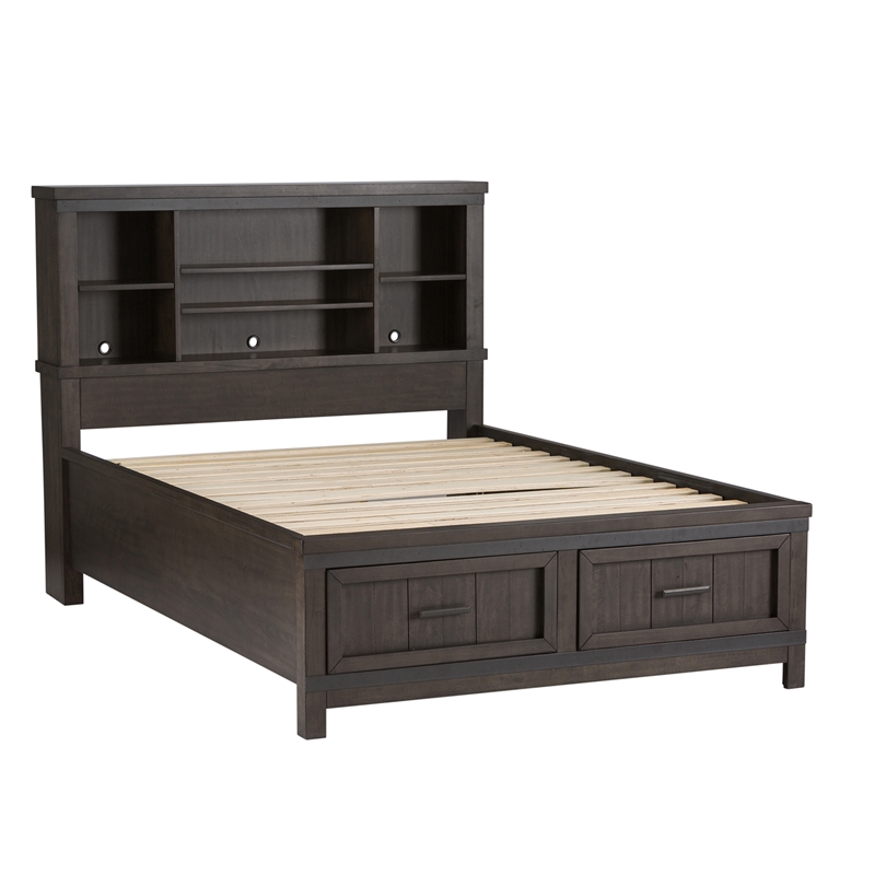 Pemberly Row Dark Gray Full Bookcase Bed with Dovetail Construction
