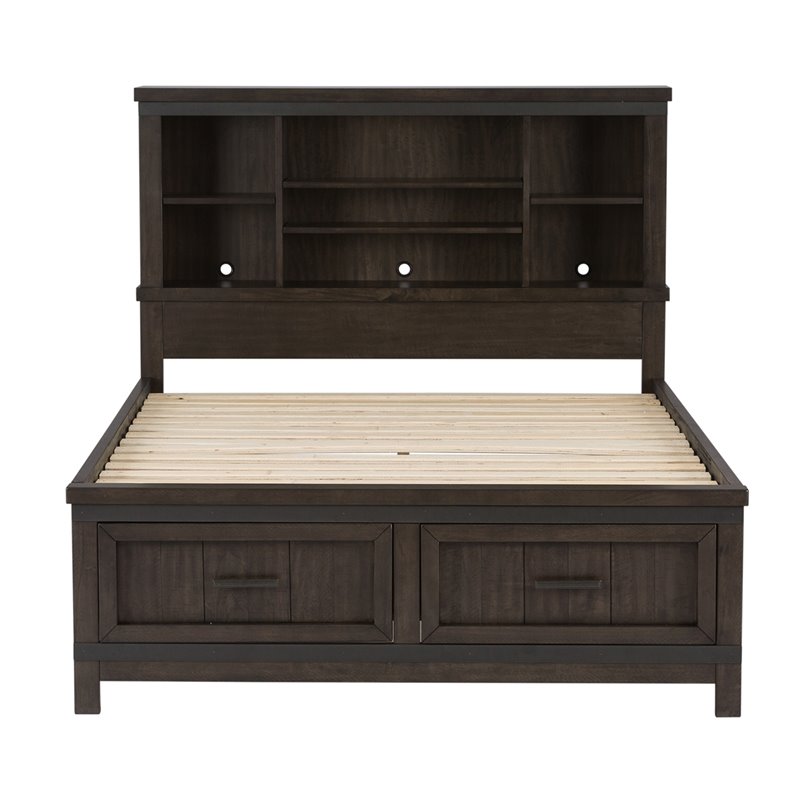Pemberly Row Dark Gray Full Bookcase Bed with Dovetail Construction
