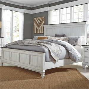 Pemberly Row King Panel Bed in White and Gray with Wirebrushed Finish