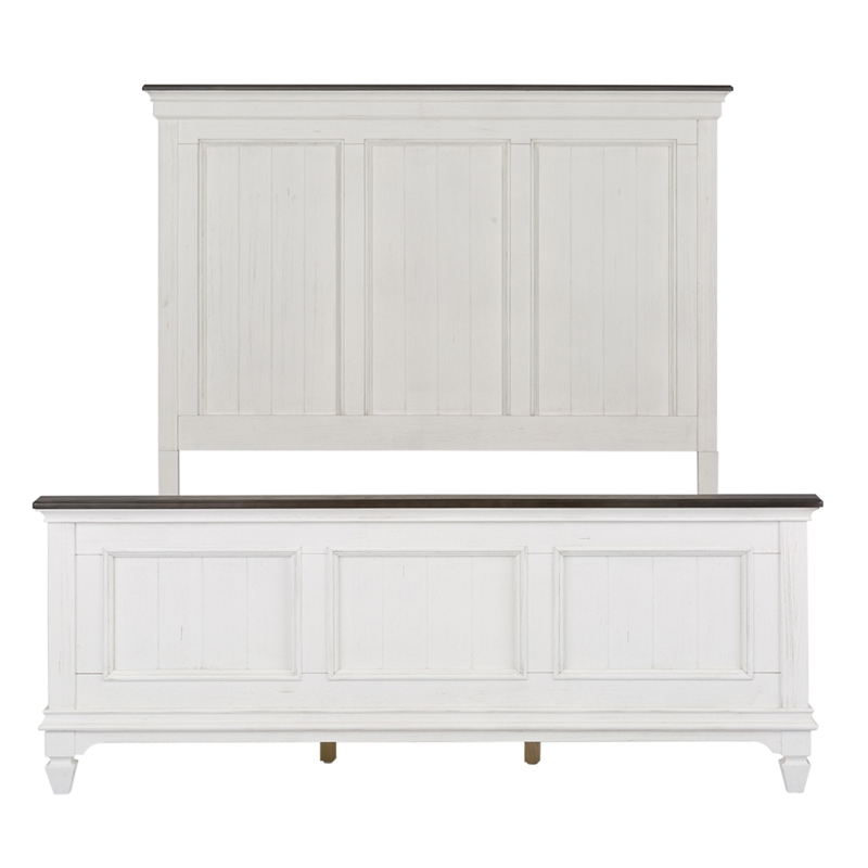 Pemberly Row King Panel Bed in White and Gray with Wirebrushed Finish