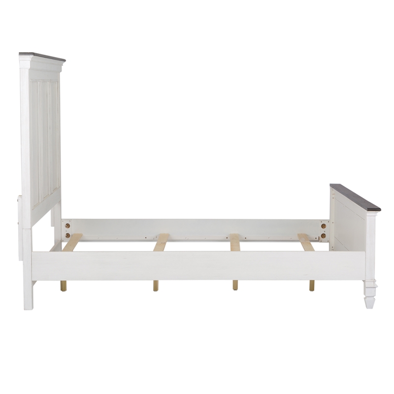 Pemberly Row King Panel Bed in White and Gray with Wirebrushed Finish
