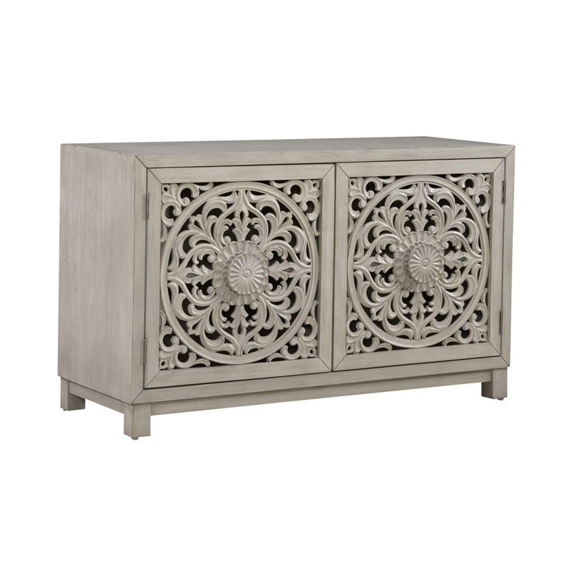 Pemberly Row 2 Door Accent Cabinet with Floral Pattern and Wire Management