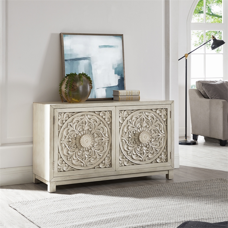 Pemberly Row 2 Door Accent Cabinet with Floral Pattern and Wire Management