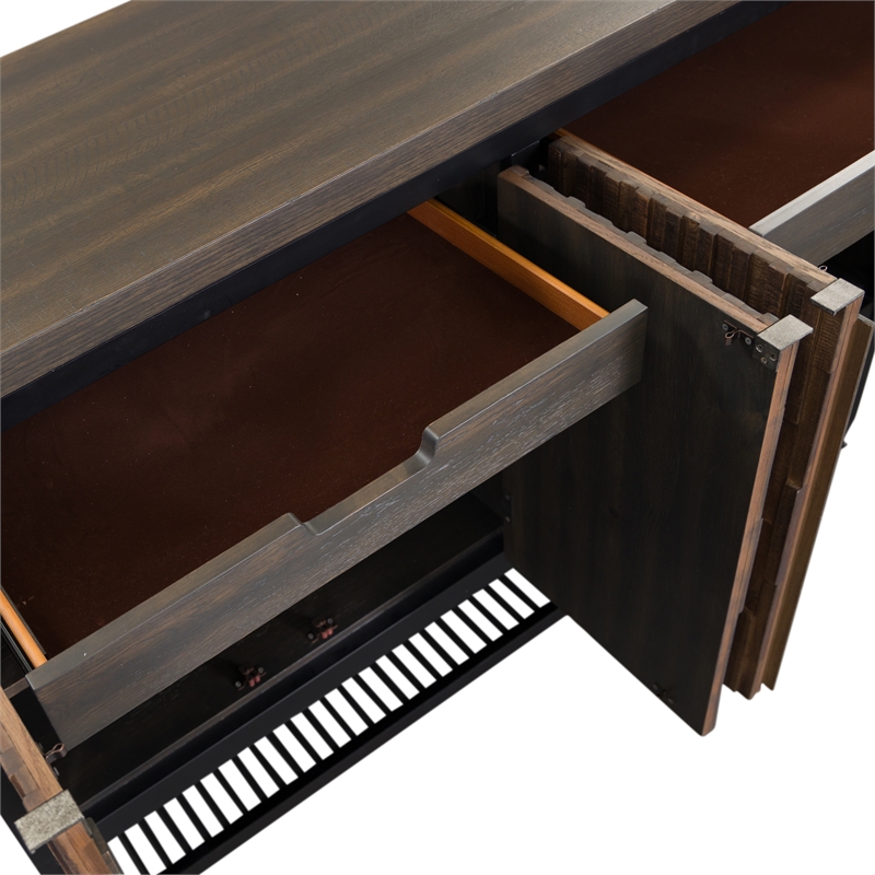 Pemberly Row Door Server with Mosaic Front and Butcher Block Top