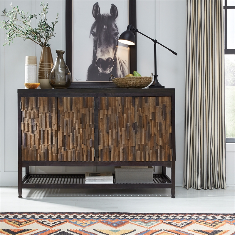 Pemberly Row Door Server with Mosaic Front and Butcher Block Top