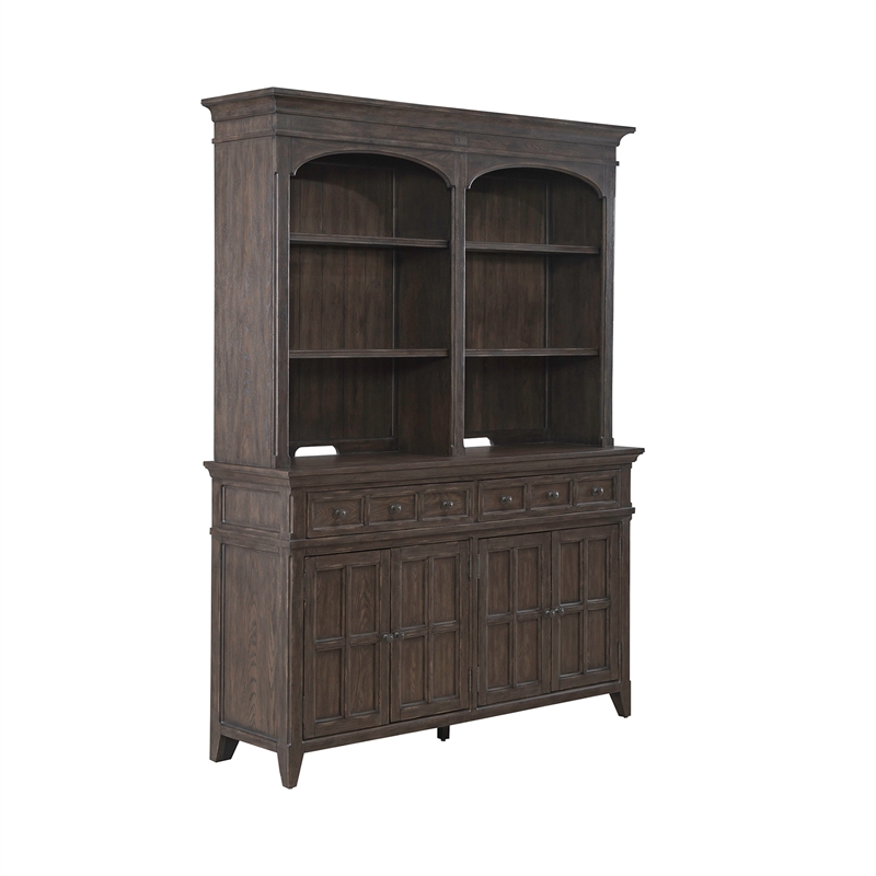 Pemberly Row Hutch and Buffet with Silverware Tray in Saddle Brown