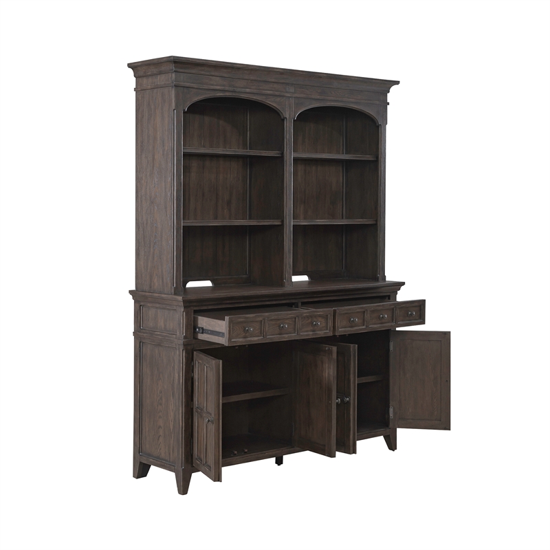 Pemberly Row Hutch and Buffet with Silverware Tray in Saddle Brown