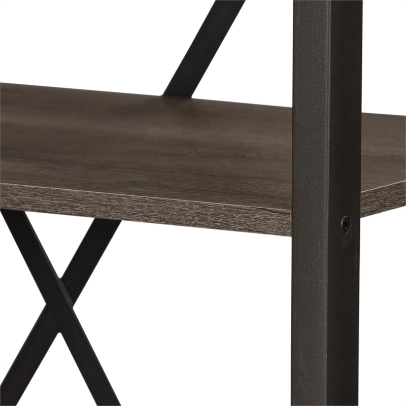 Pemberly Row Desk and Bookcase Set in Greystone Melamine w/ Pewter Accents