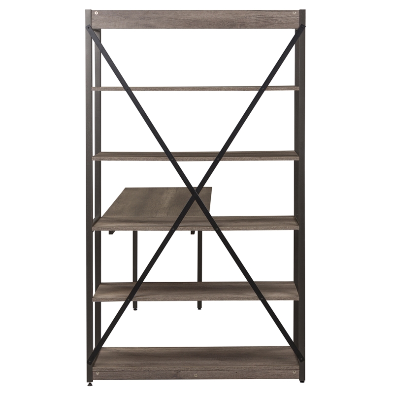 Pemberly Row Desk and Bookcase Set in Greystone Melamine w/ Pewter Accents