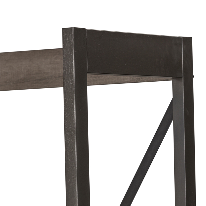 Pemberly Row Desk and Bookcase Set in Greystone Melamine w/ Pewter Accents