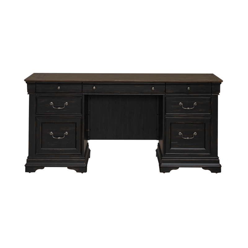 Pemberly Row Jr Executive Credenza with File Drawers in Aged Charcoal
