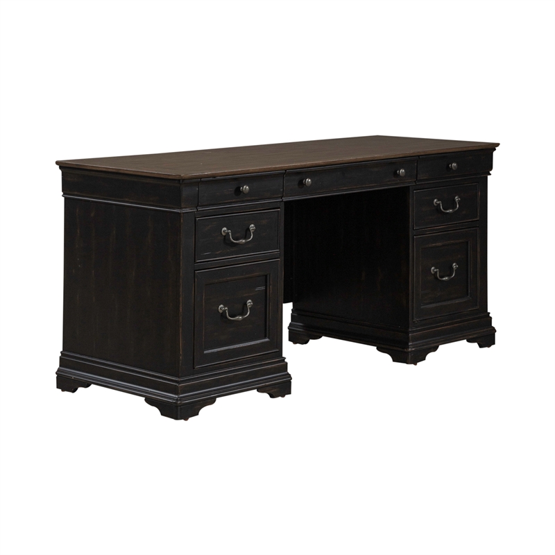 Pemberly Row Jr Executive Credenza with File Drawers in Aged Charcoal