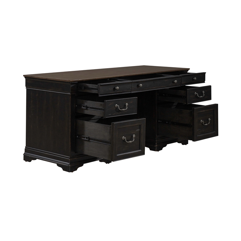 Pemberly Row Jr Executive Credenza with File Drawers in Aged Charcoal