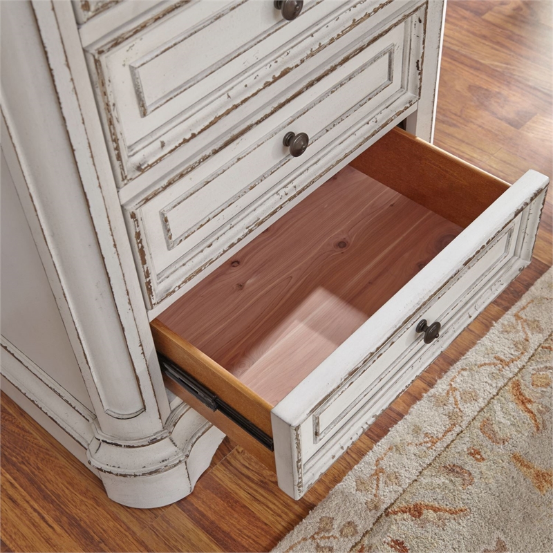 Pemberly Row White Lingerie Chest with Felt Lined Top Drawers