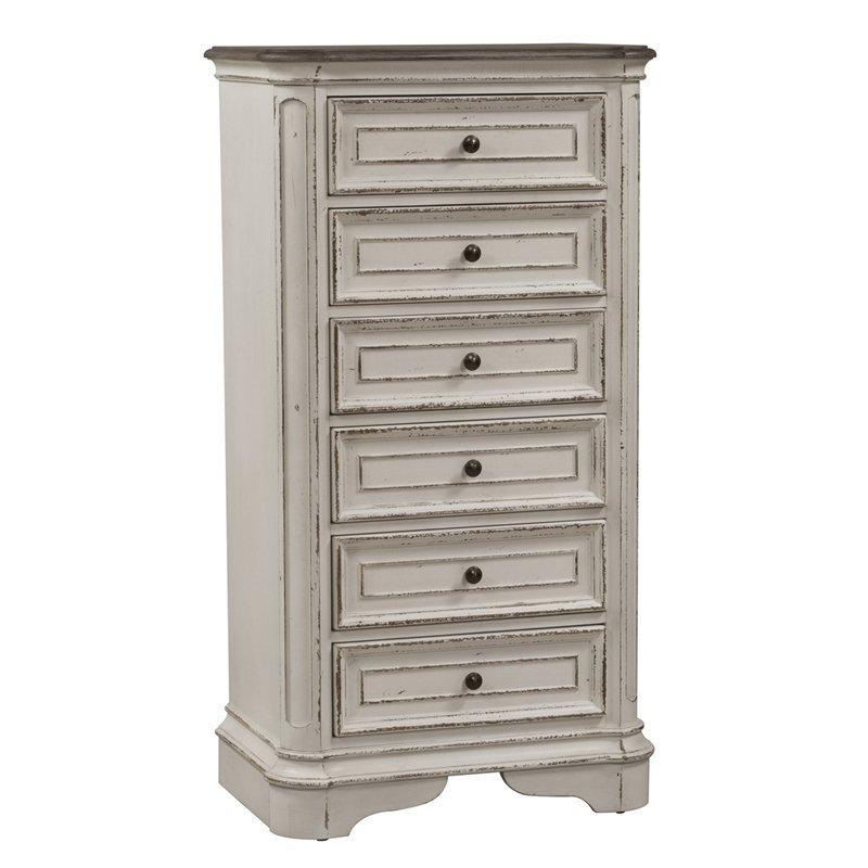 Pemberly Row White Lingerie Chest with Felt Lined Top Drawers