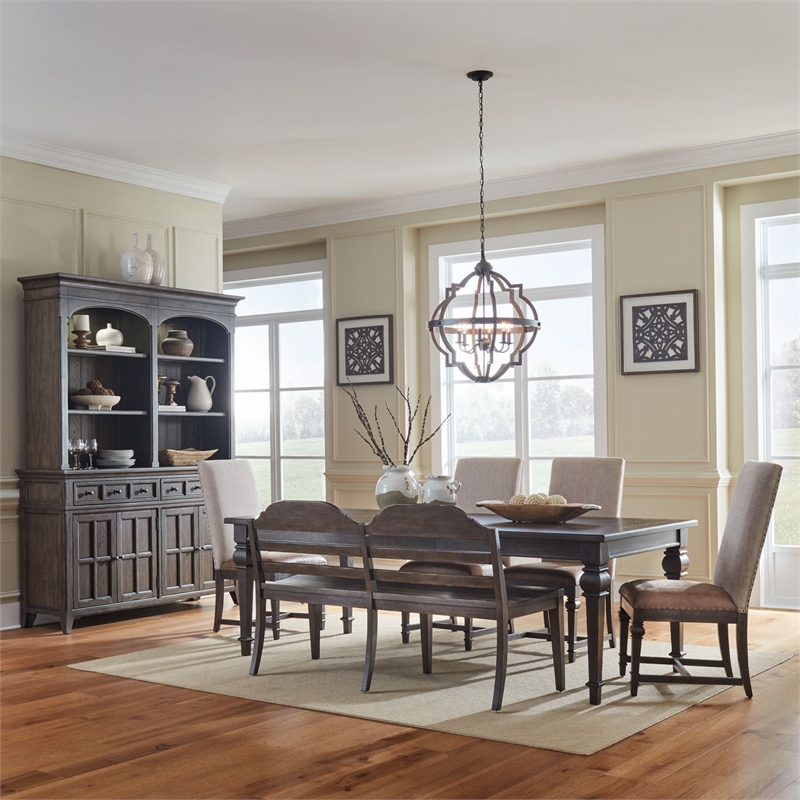Pemberly Row 6 Piece Rectangular Table Set with Bread Board Top in Brown