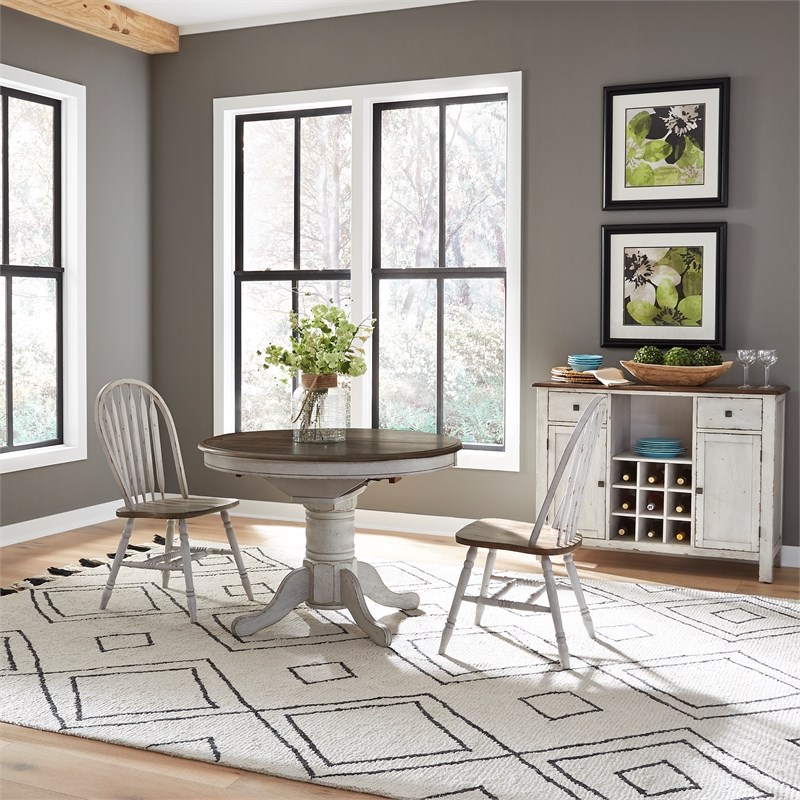 Pemberly Row 3 Piece Pedestal Table Set in Wood with White Finish