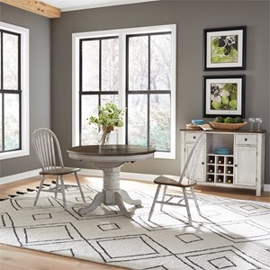 Pemberly Row 3 Piece Pedestal Table Set in Wood with White Finish