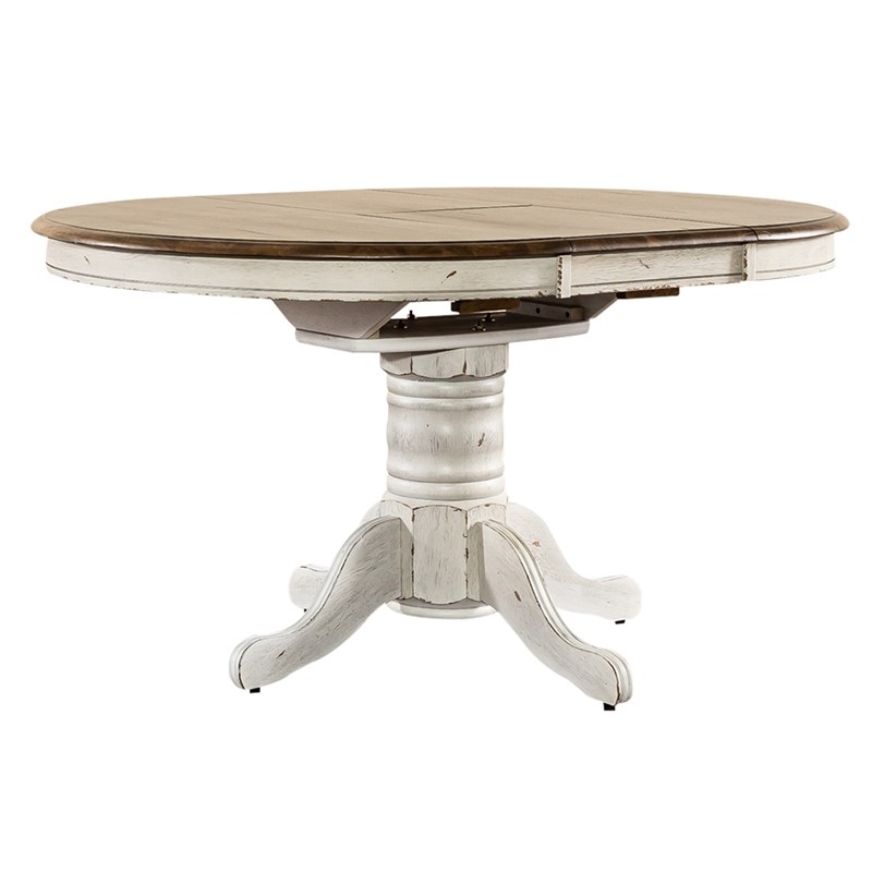 Pemberly Row 3 Piece Pedestal Table Set in Wood with White Finish