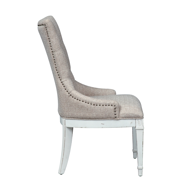 Pemberly Row Beige Hostess Chair Set of 2 with Nail Head and Fluted Legs