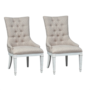 Pemberly Row Beige Hostess Chair Set of 2 with Nail Head and Fluted Legs