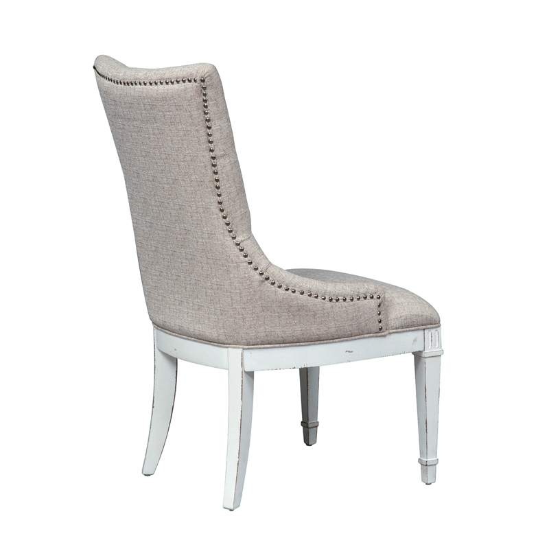Pemberly Row Beige Hostess Chair Set of 2 with Nail Head and Fluted Legs