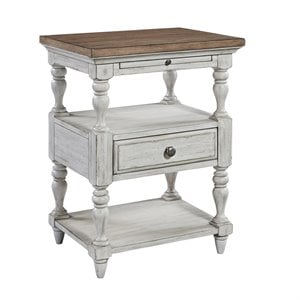 Pemberly Row White 1 Drawer Night Stand with Distressing and Pull Out Shelf