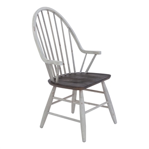 Pemberly Row White Windsor Back Arm Chair with Heavy Distressing