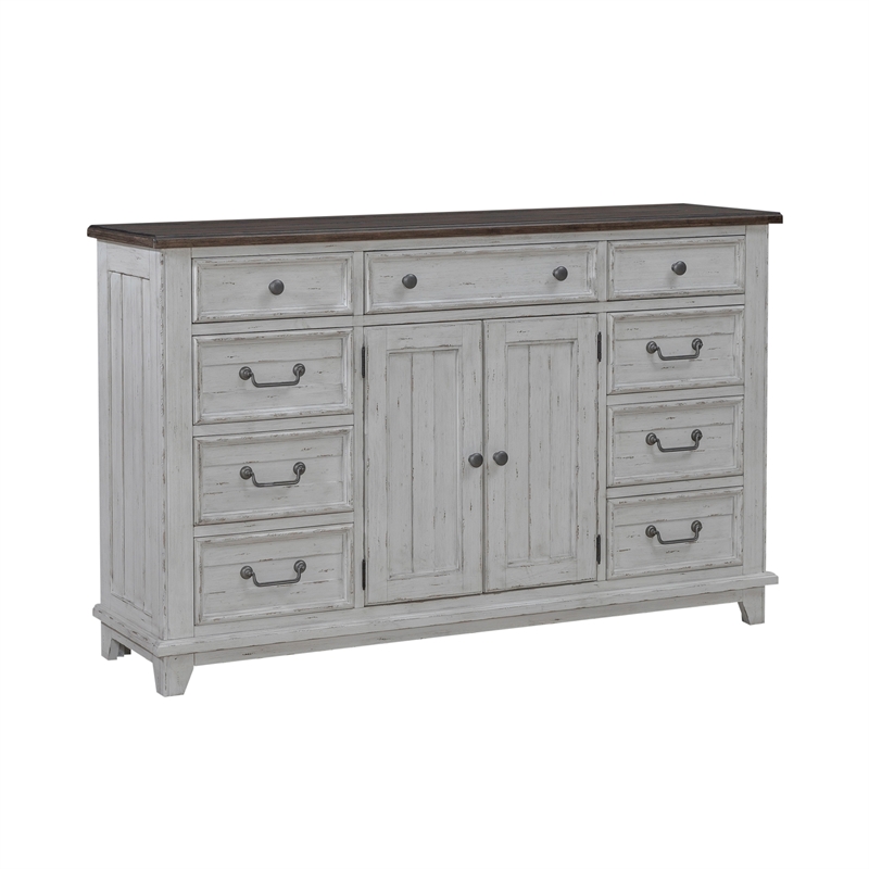 Pemberly Row 2 Door 9 Drawer Dresser with Cedar Lining in Riverstone White