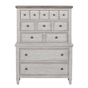 Pemberly Row White 5 Drawer Chest with Cedar Lined Drawers and Dovetail