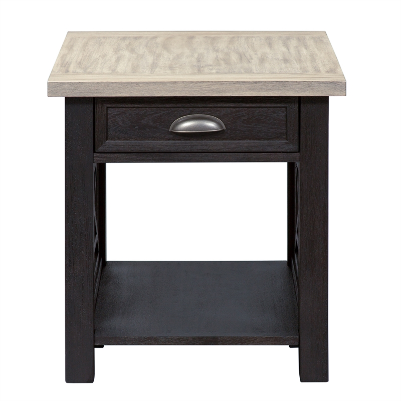 Pemberly Row Heatherbrook Living Room Set in Charcoal & Ash Wood